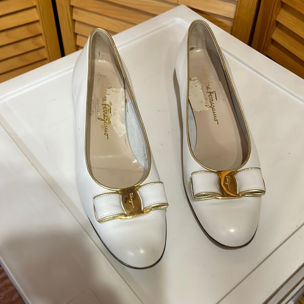 Salvatore Ferragamo white and gold